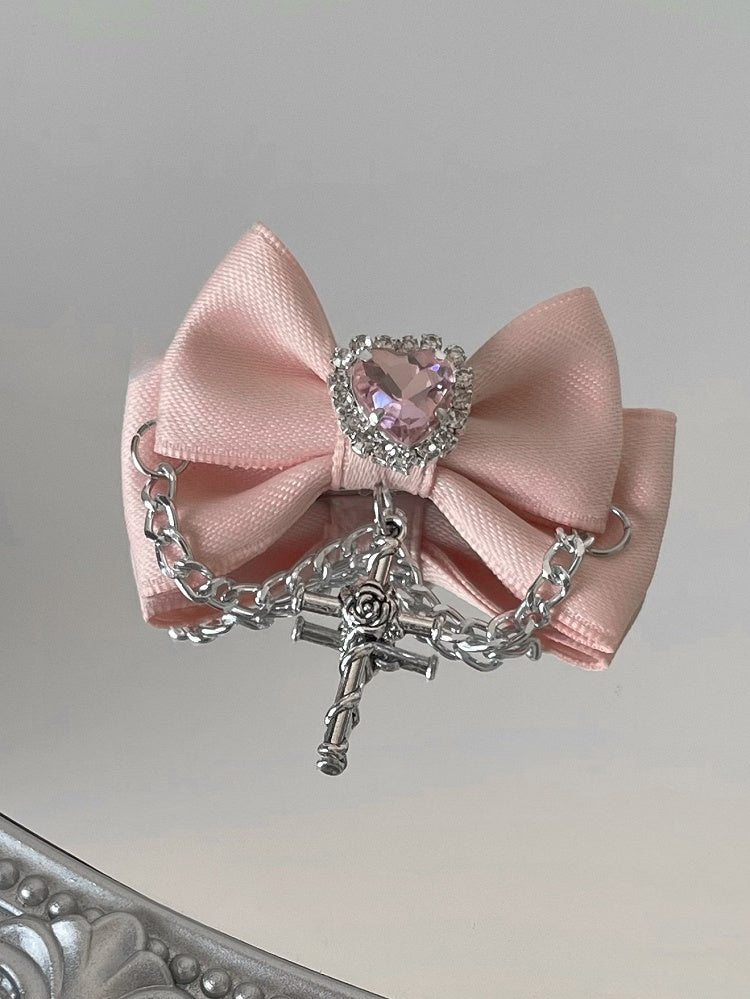 Bowknot Black/Champagne/Pink Decorated Rhinestone Hairclips Heart Charm Cross