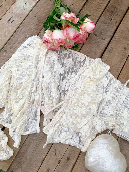 中空レース プラストップサイズストラップ アプリコット セルフタイ