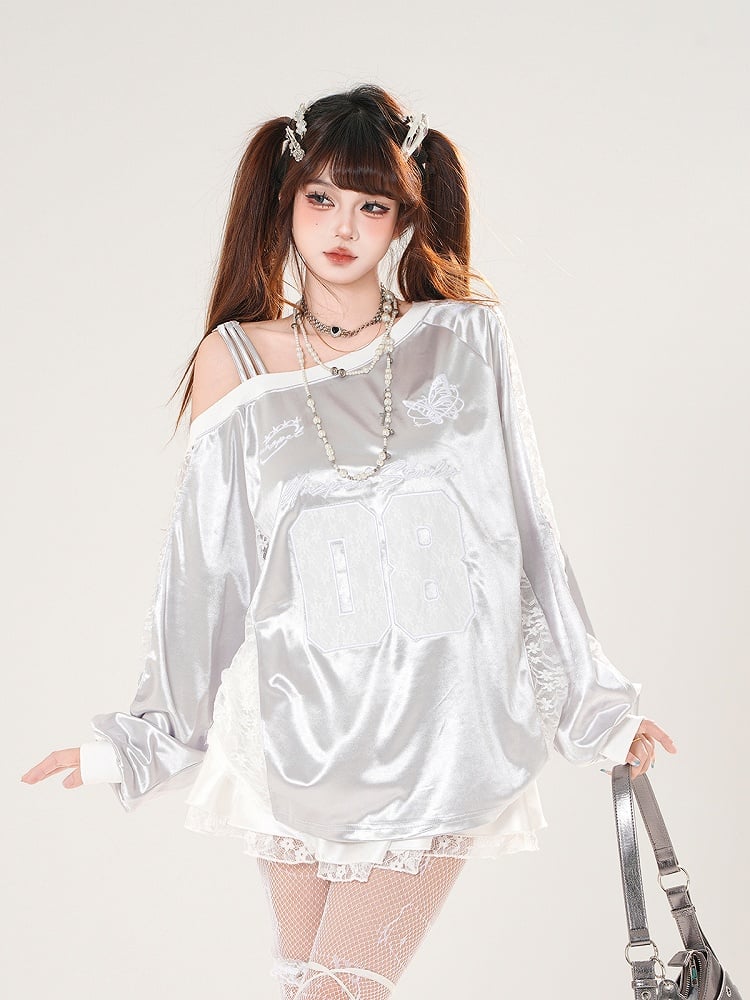 Embroidery Asymmetrical Neckline Butterfly