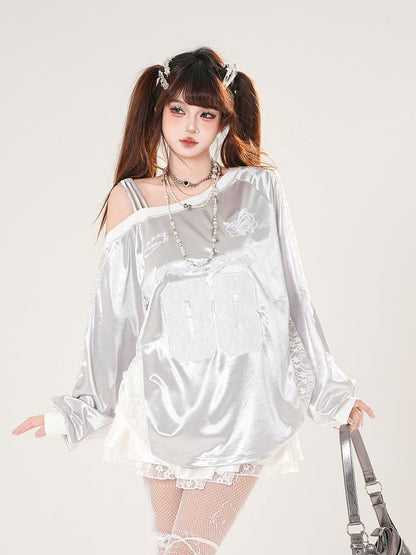 Embroidery Asymmetrical Neckline Butterfly