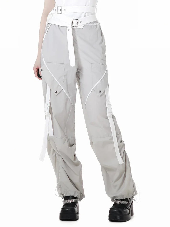 Hose Grau Kordelzug Bündchen Druckknopfdetails Techwear