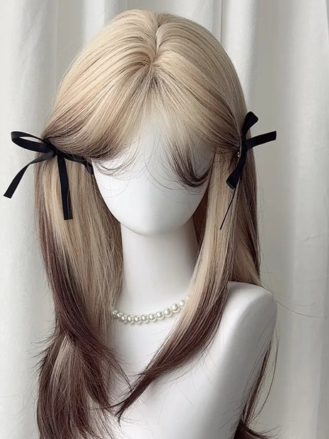Straight with Black Curtain Ombre Blonde 65CM Wig Bangs