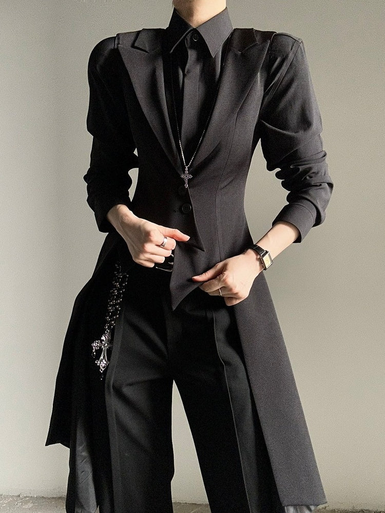 Ouji Lolita Black Tailcoat Vestwith Peaked Lapel&Triangular Back Slit