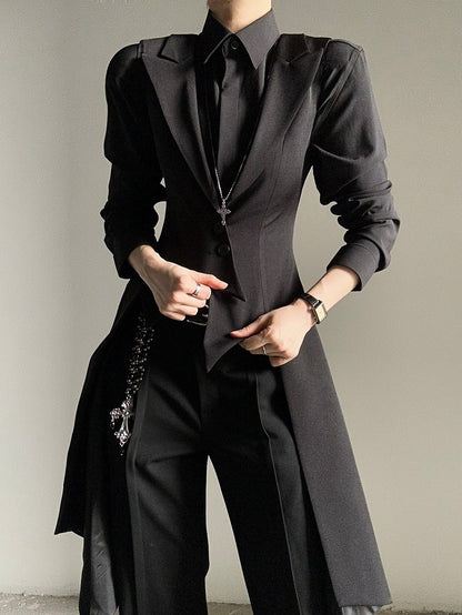 Ouji Lolita Black Tailcoat Vestwith Peaked Lapel&Triangular Back Slit