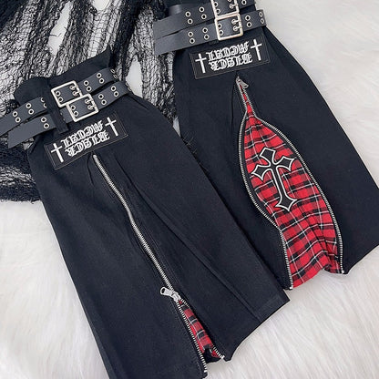 パンクレッグウォーマー Y2K クロスアップリケ