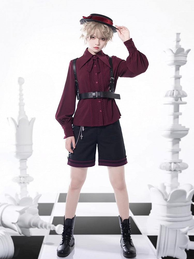 プリンス レース スリーブ 4 とロングディテール フォールドオーバー プリーツオプション カラーシャツ カラーポイント