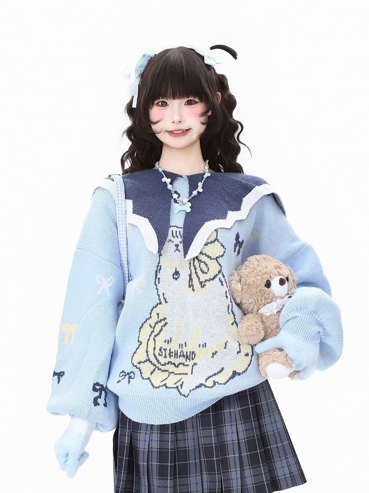 with Kawaii Sweater Daily and Blue/Pink Bow Sailor Collar Patterns Cat