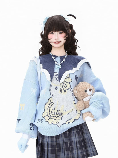with Kawaii Sweater Daily and Blue/Pink Bow Sailor Collar Patterns Cat