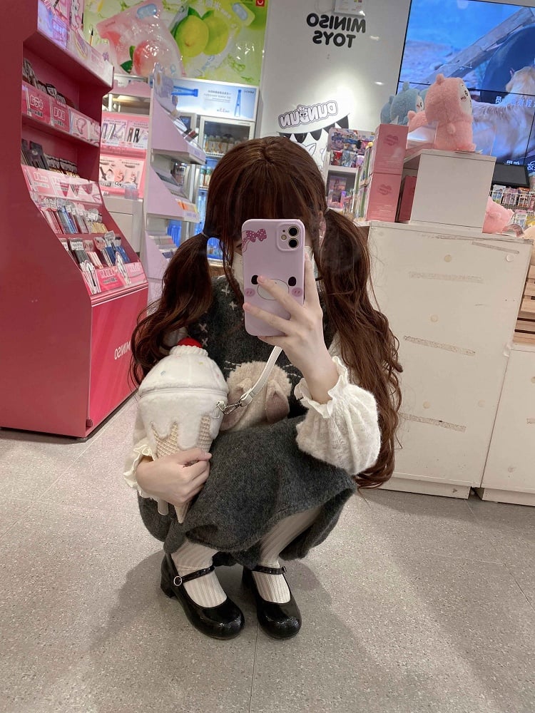 ゆめかわいいホワイトアイスクリーム型ぬいぐるみクロスボディバッグ