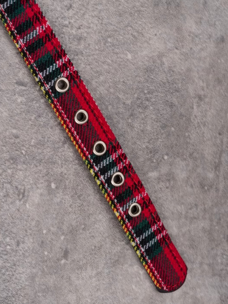 Choker Pendant Gothic And Plaid Cross Heart Decorated Chain RedGreen