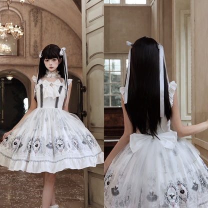 Ivory white Midnight Ballet Gothic Lolita JSK front and back views