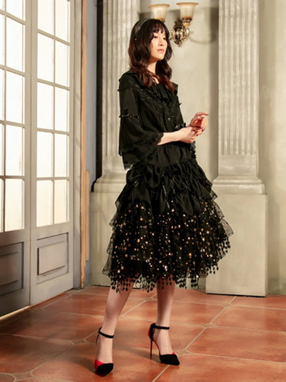 長さのあるフィッシュボーン型のキラキラ輝く星がゴージャスなホワイト/ベージュ/ブラックの調節可能なペチコート