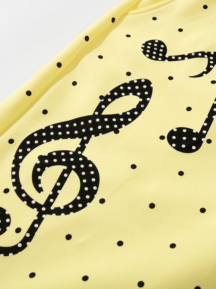 Yellow Polka-Dot Wide-Leg Pants with Music Notes - Languid Park