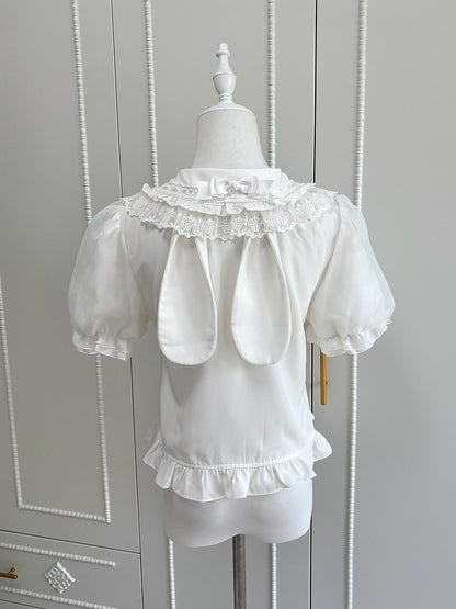 Weißes Lolita-Hemd mit kurzem Kragen und flachen Ärmeln
