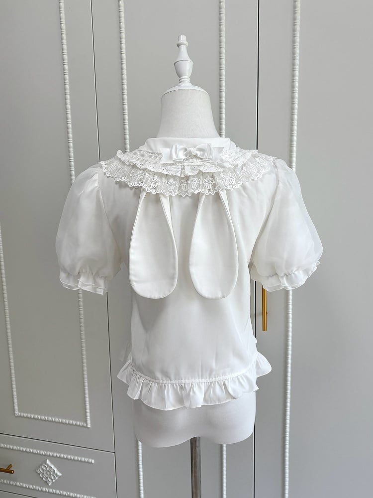 Shirt and Round Sleeves Collar Blue White Flat Lolita Short