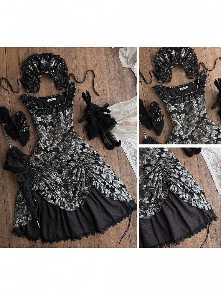 Silver and Black Ruffled JSK Gothic Lily - Miss Point