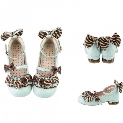 Heart Pattern Details Buckle Lolita Bowknot GreenBrown Striped