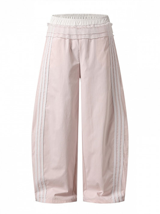 Pink Striped Wide Leg Trousers with Layered Tulle Skirt - Languid Park