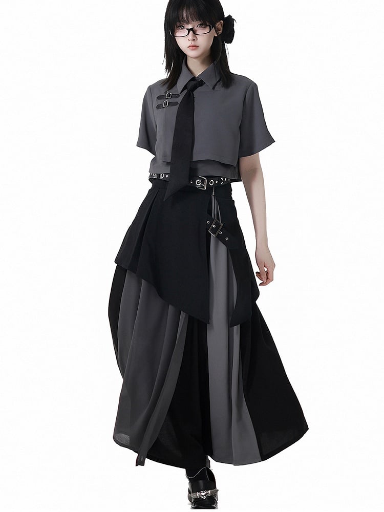 ブラックのアシンメトリーヘムコルセットベルト（バックルベルト付き）