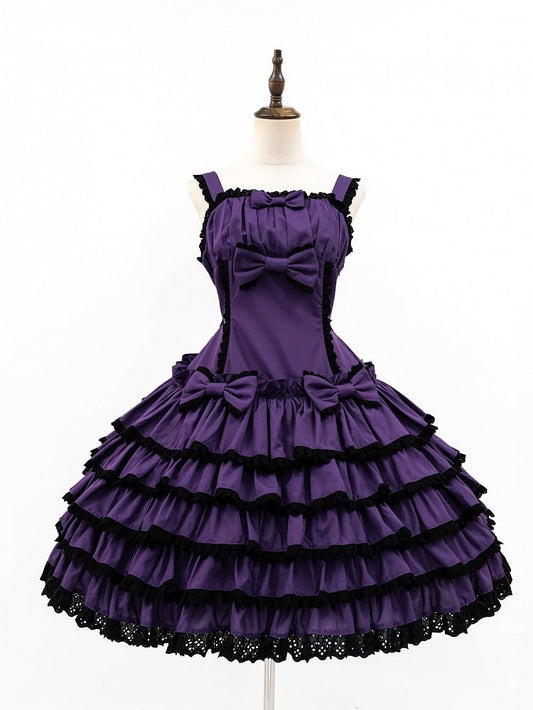 Lolita Gothic and Purple Lace Accents with Trim Dress Ruffles Black Bow Tiered