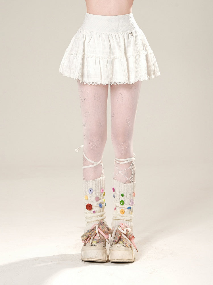 White Lace Trim Mini Tiered Skirt