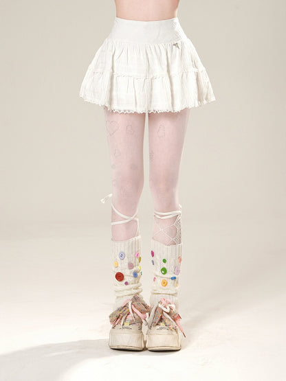 White Lace Trim Mini Tiered Skirt