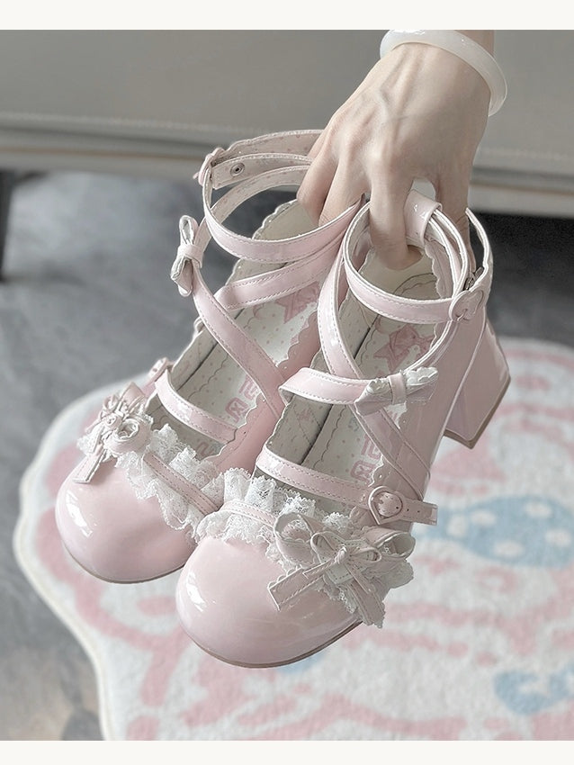 Janes Lolita Lace – Süßes Pink Mary Ruffled PU