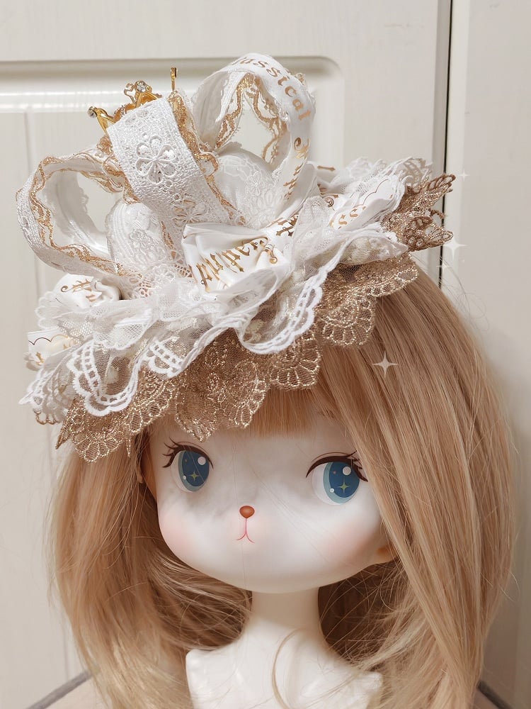 Gold Mini With Lace Hat Detail Crown White Clip Lolita