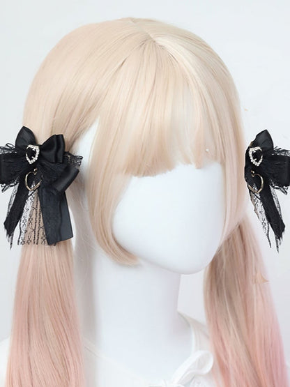Jirai Kei Heart Options Hairclip Lace Color Rhinestone 2 Bowknot
