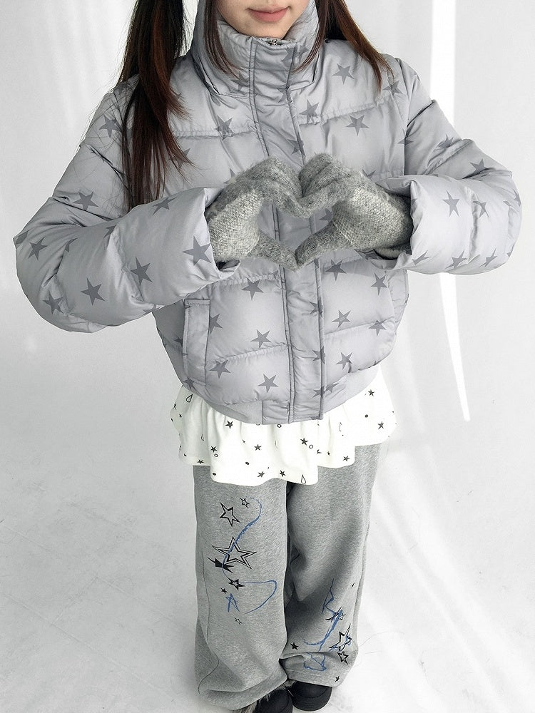 Veste amovible avec manches détachables à motif étoiles et capuche en duvet gris et peluche amovible, multipositions