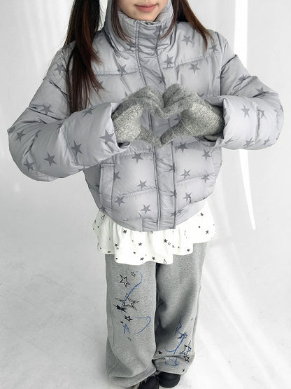 Veste amovible avec manches détachables à motif étoiles et capuche en duvet gris et peluche amovible, multipositions