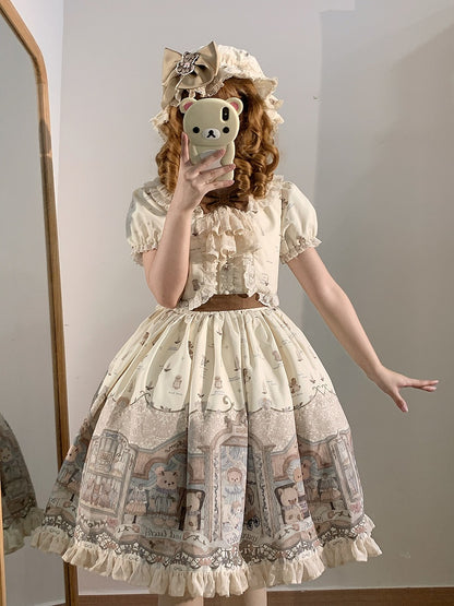 Beige Sweet Teddy Lolita Dress Fake Two-pieces Design