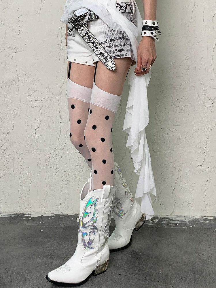 Schwarzer Hosenträger mit Polka-Dot-Muster, weiß mit Y2K-Strumpfhose