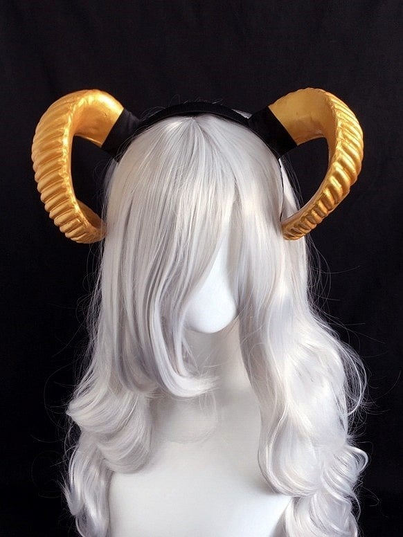 Gothic Lolita Devil Large Black/White/Gold Horn KC Size