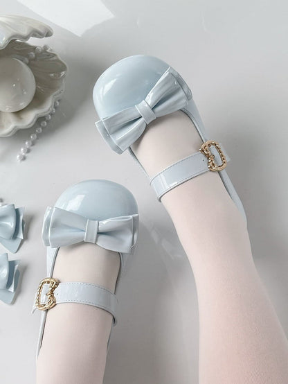 Dual Heel - Blue Shoes Bow Lolita 2cm Clips Sweet Round-toe with Buckle Shoe Kitten