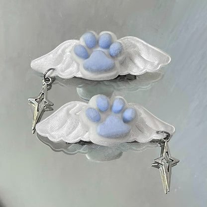 Blue Plush Cat Paw Wing Hairclips