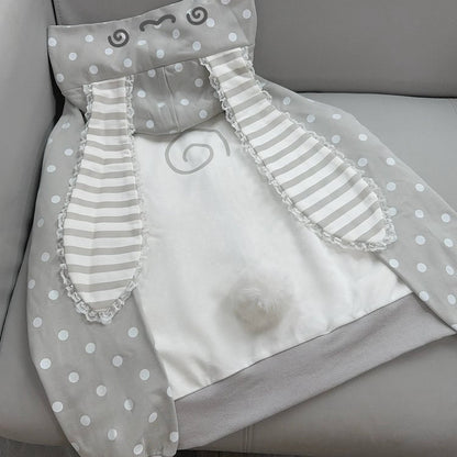 with Bunny / Dot Pink Gray Big Polka Ears Hoodie Striped