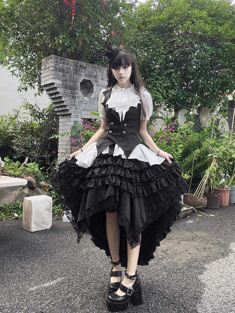 Puff Lolita Short White Sleeves Gothic Ouji Shirt Split-Tail