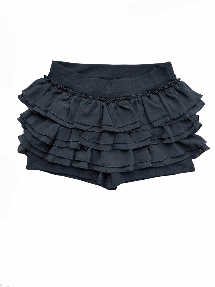 Solid Black Tiered Ruffle Skort - Damn Girl