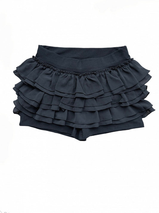 Solid Black Tiered Ruffle Skort - Damn Girl