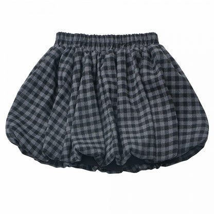 Grauer Ballonrock mit Schottenmuster und elastischer Taille