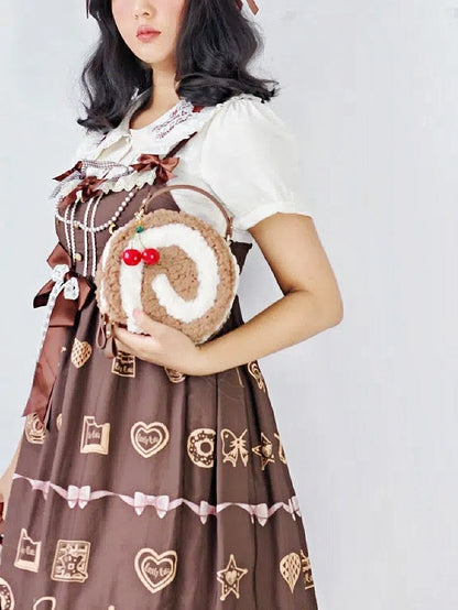 Sweet Style Round Dessert Shoulder Plush Brown Kawaii Lolita Light - Bag