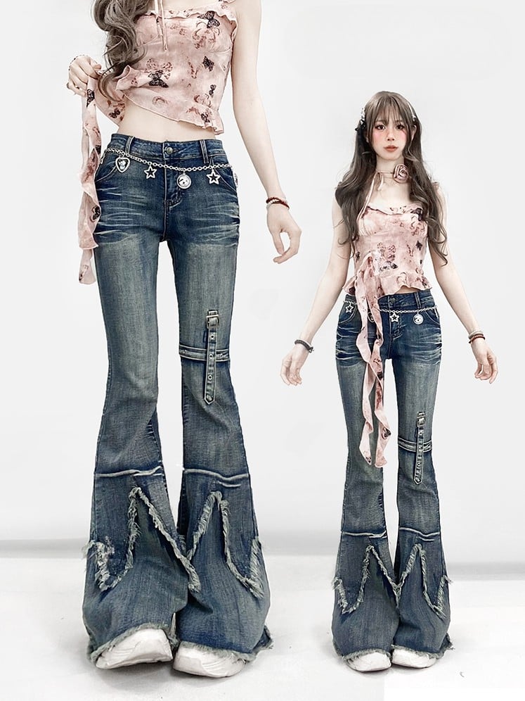 Raw Flare Glamorous Hem Silhouette Jeans Bittersweet Blue