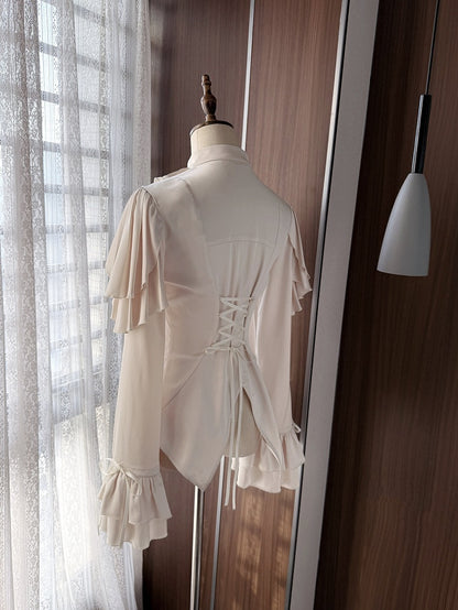 Aristocrat Cascading with Ouji Blouse Ruffle Champagne Lolita Panels Shoulder