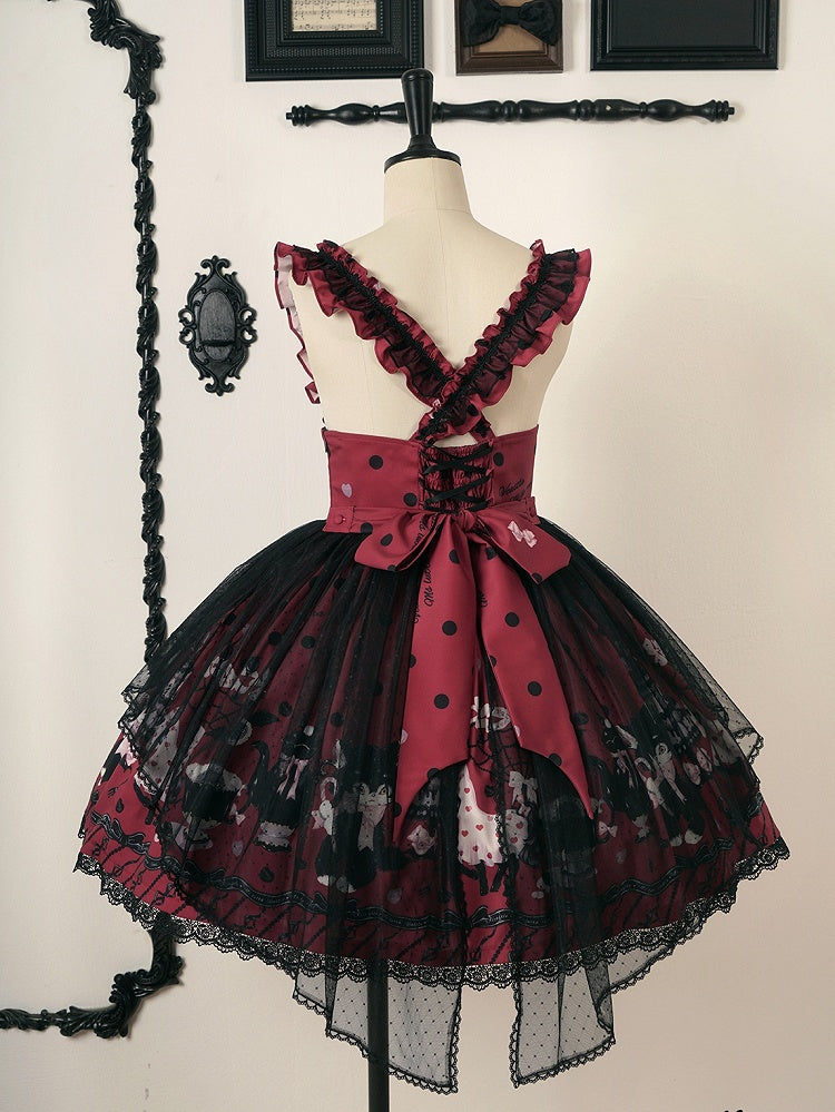 High Kitty Detachable Lolita Straps Cake with Skirt Ruffle Print Red Waist and