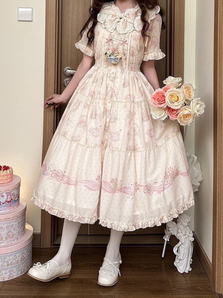 Pink Floral Lamb Print Casual Dress - Miss Point