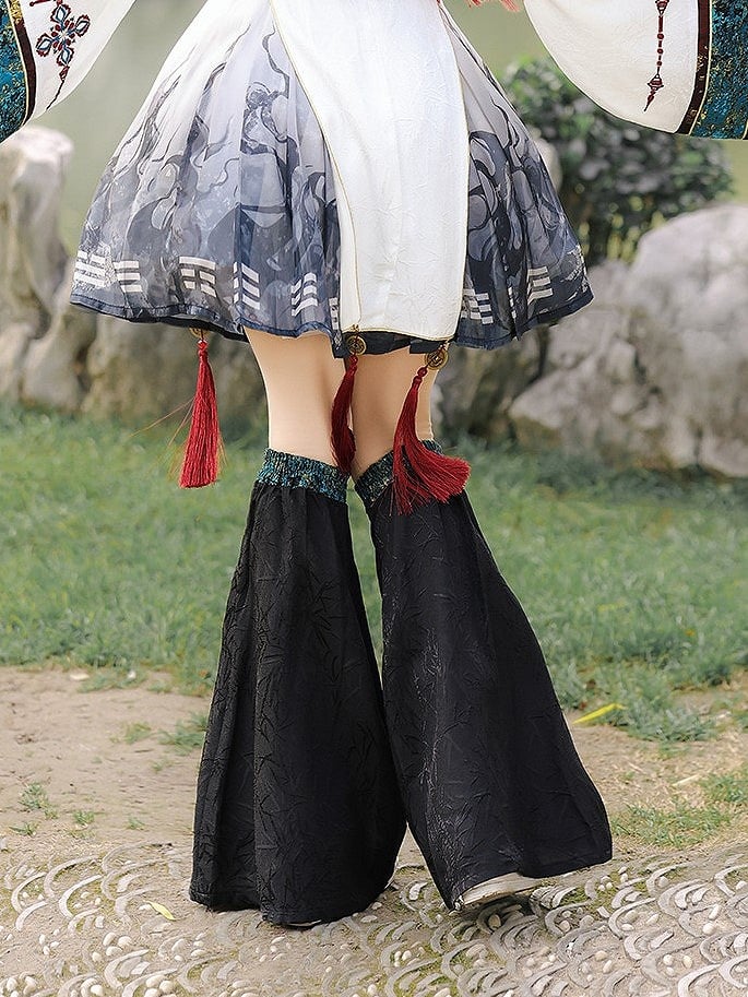 Black Red Jacquard Han Lolita Leg Warmers Tassel - Unknown Star