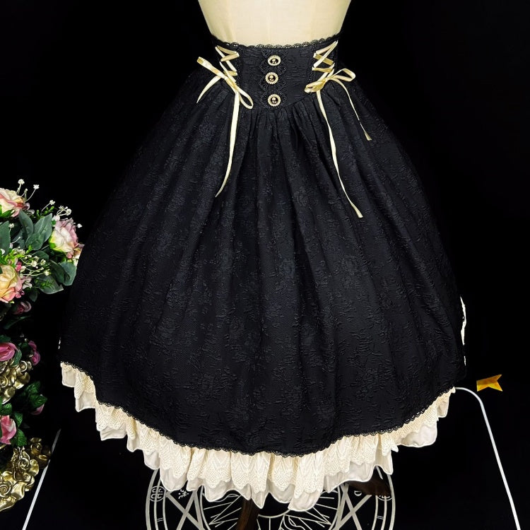 ブラックハイウエスト花柄ヴィンテージスカート