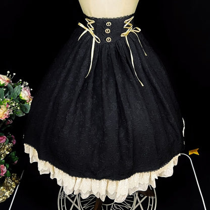 ブラックハイウエスト花柄ヴィンテージスカート