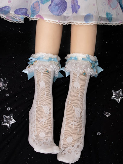 Charm White/Blue/Purple/PurpleBlue Starfish With Socks Calf Cuffs Lace Detachable Hollow-out